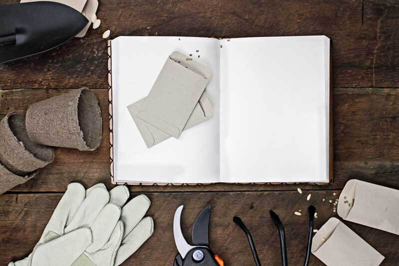 Gardening notebook with supplies