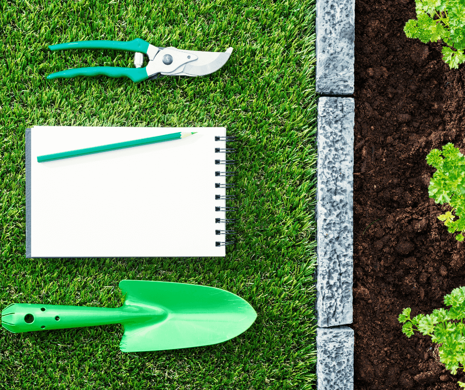 Notebook with gardening tools